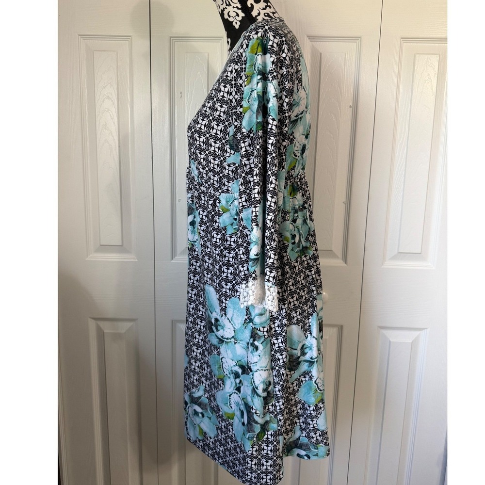 Soma Teal Floral Black Geometric Lounge Dress Nightgown Lace Trim Medium - Picture 10 of 11